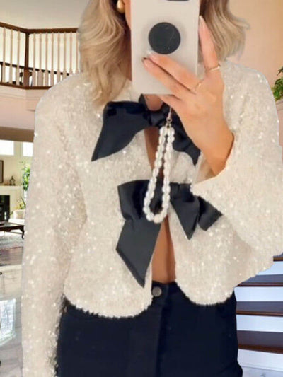 Clara's Stijlvolle Strik-Sequin Jas