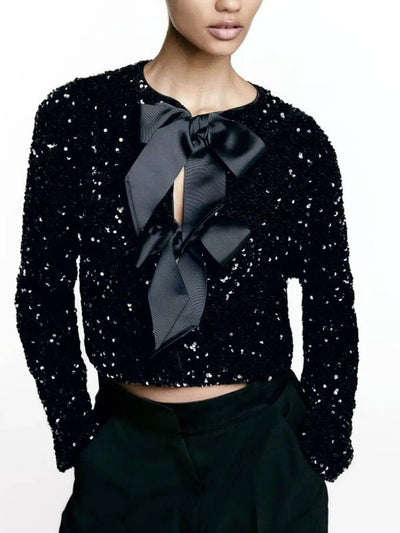 Clara's Stijlvolle Strik-Sequin Jas